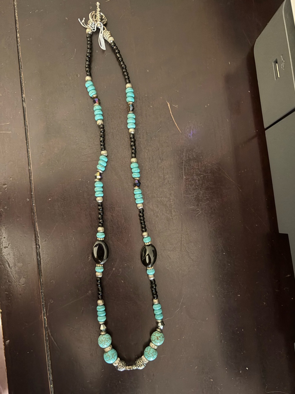 Turquoise & Black Beaded Necklace - Unbranded
